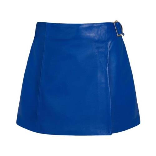 Blauwe leren korte rok Maena model La Canadienne , Blue , Dames