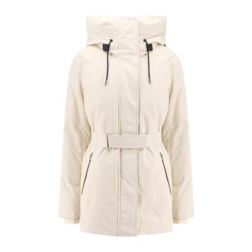 Witte Gewatteerde Nylonjas met Leren Details Mackage , Beige , Dames