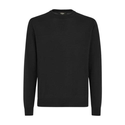 Zwarte Wol Crew-Neck Pullover Sweater Fendi , Black , Heren