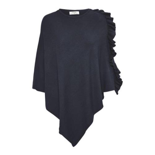 Blauwe Poncho met Ruchedetail Cream , Blue , Dames