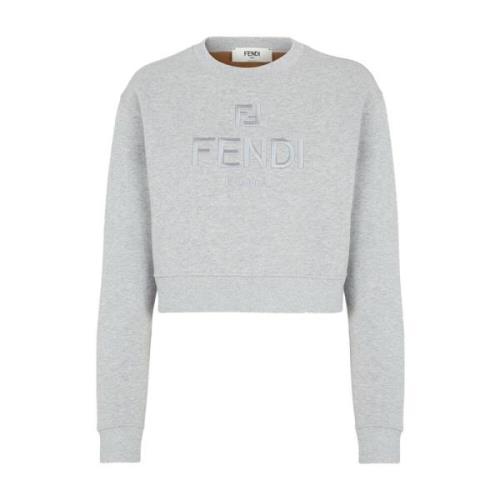 Geborduurde Crewneck Sweatshirt Grijs Katoen Fendi , Gray , Dames