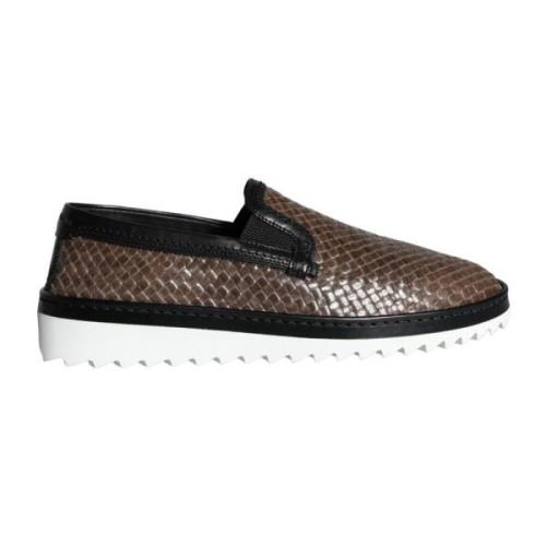 Bruin Zwart Leren Geweven Loafers Dolce & Gabbana , Brown , Heren