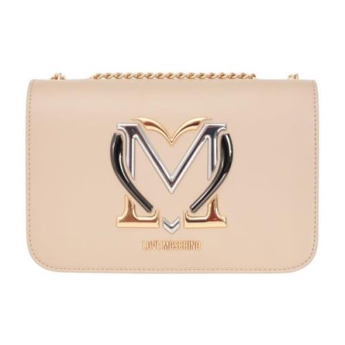 Beige Schoudertas met Kettingband Love Moschino , Beige , Dames