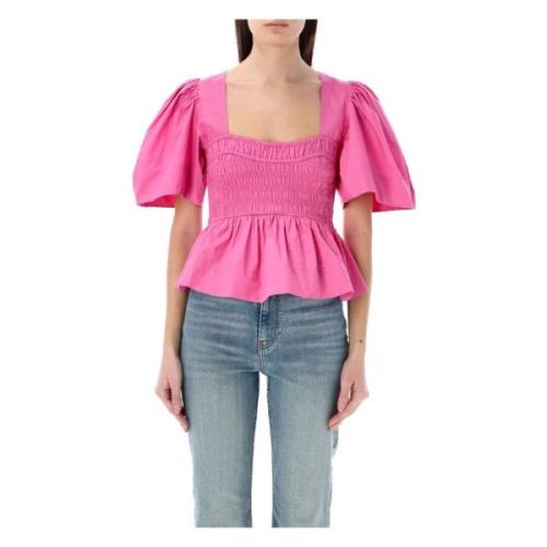 Fucsia Smock Blouse Topwear Ganni , Pink , Dames