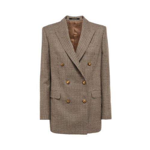 Italiaanse Dubbelrij Blazer van Wol Tagliatore , Brown , Dames