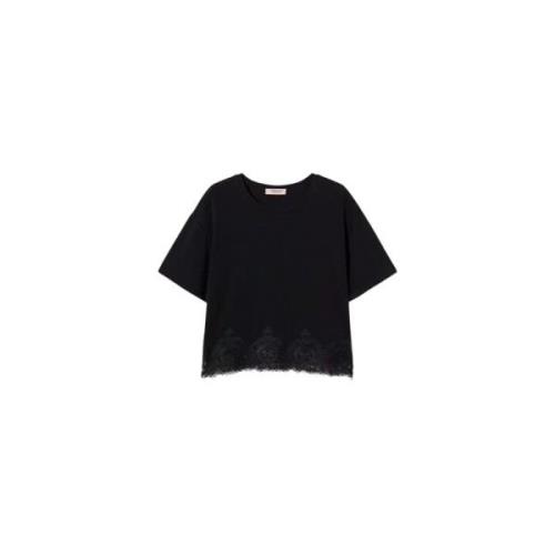 Geknipte Kant T-shirt met Macramé Twinset , Black , Dames