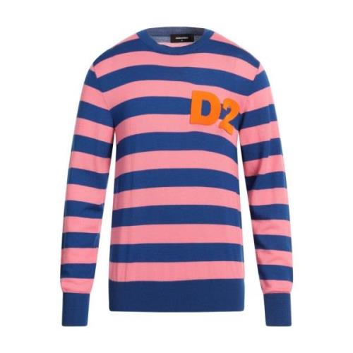 Gestreepte Logo Trui Blauw/Roze Dsquared2 , Multicolor , Heren