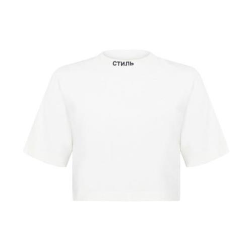 Logo Crop T-Shirt Wit/Zwart 100% Katoen Heron Preston , White , Dames