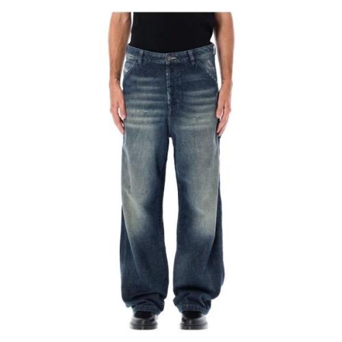 Versleten Wide-Leg Blauwe Jeans Diesel , Blue , Heren