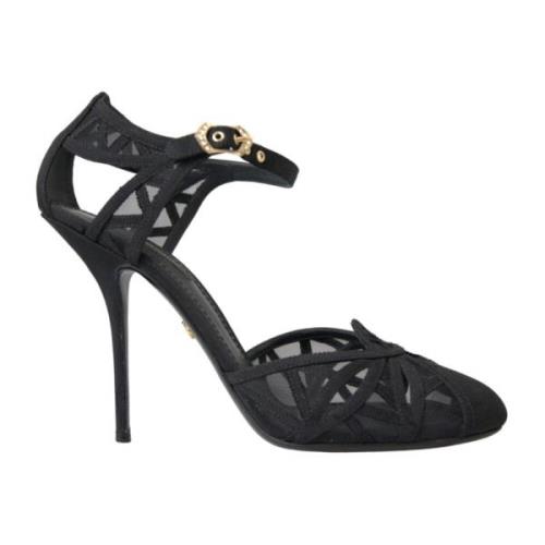 Zwarte Mesh Hoge Hak Sandalen Dolce & Gabbana , Black , Dames