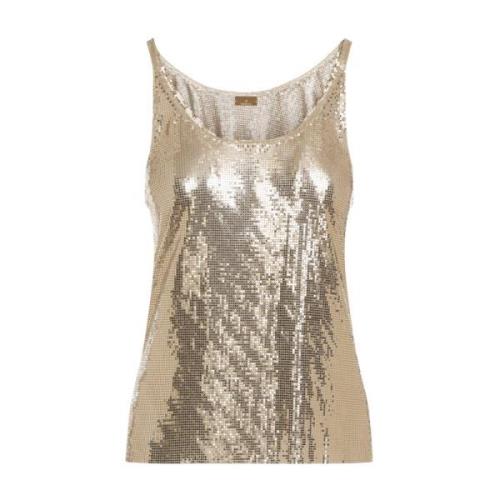 Gouden Print Mesh Tank Top Paco Rabanne , Yellow , Dames