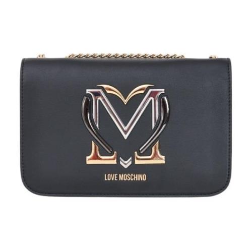 Zwarte schoudertas met kettingriem Love Moschino , Black , Dames