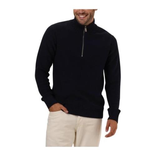 Navy Gebreide Half-Zip Trui Selected Homme , Blue , Heren