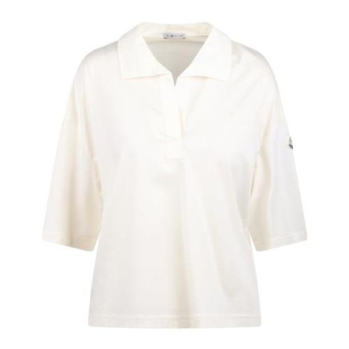 Logo-patch Katoenen Poloshirt Moncler , White , Dames