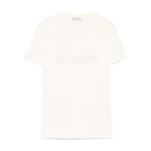 Witte T-shirts en Polos met Kristal Logo Moncler , White , Dames