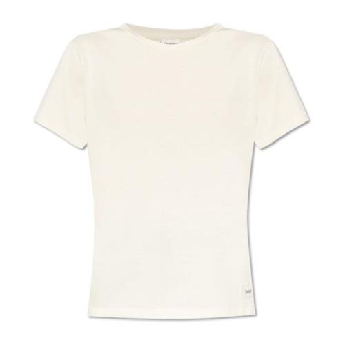 T-shirt met logopatch Saint Laurent , Beige , Dames