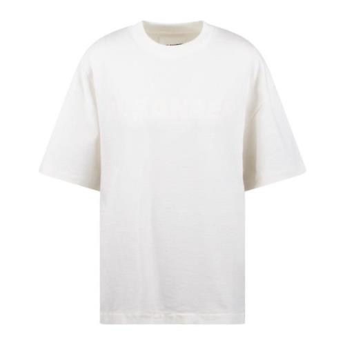 Boxy Crew Neck Logo T-Shirt Jil Sander , Beige , Dames