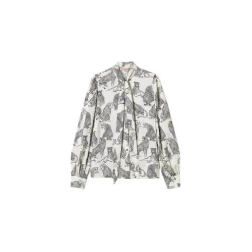 Jacquard Jaguar Print Shirt Twinset , White , Dames