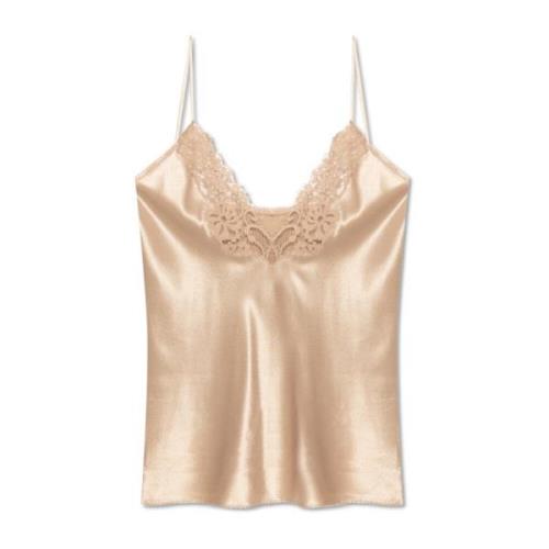 Zijden top met kanten afwerking Saint Laurent , Beige , Dames