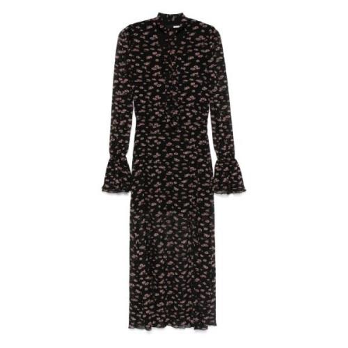 Zwarte V-hals Pofmouw Jurk Rotate Birger Christensen , Black , Dames