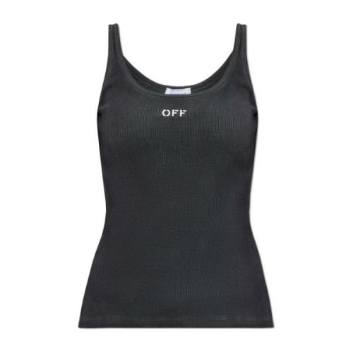 Geribbelde top met logo Off White , Black , Dames