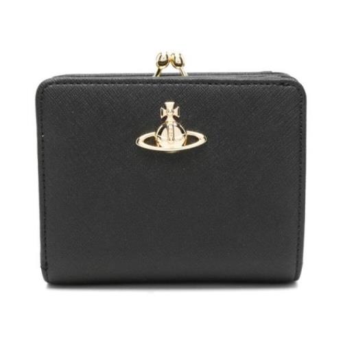 Zwarte leren portemonnee met Orb-detail Vivienne Westwood , Black , Da...