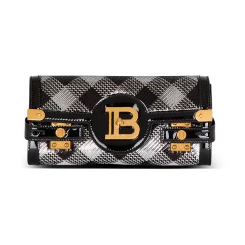 B-Buzz Pouch 23 met ruitjes pailletten en lakleer Balmain , Black , Da...