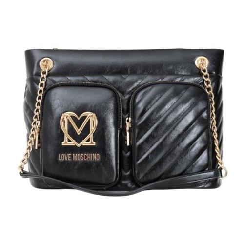 Zwarte Shopper Tas met Kettinghandvatten Love Moschino , Black , Dames