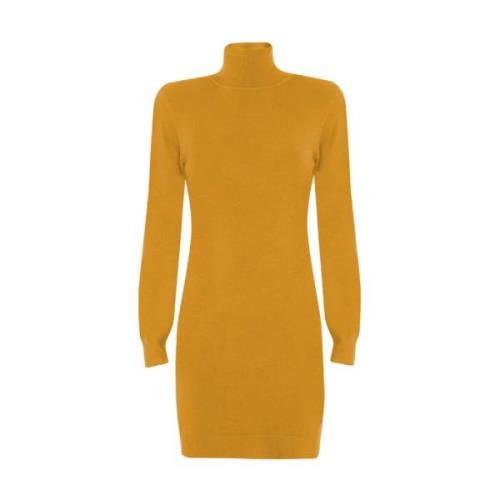 Hoge Hals Rib Jurk YES ZEE , Yellow , Dames