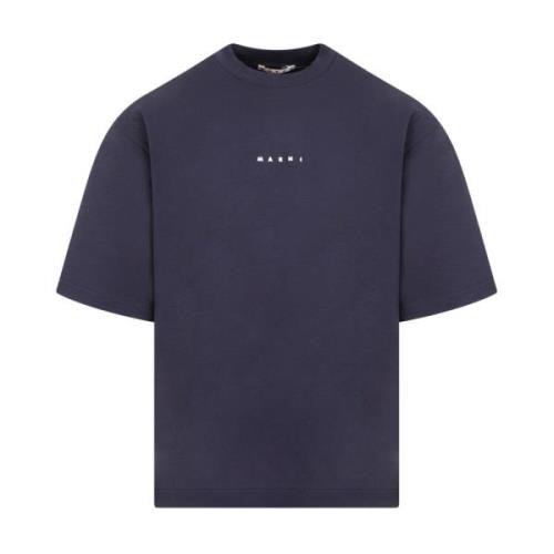 Blauw Katoen Logo T-Shirt Marni , Blue , Heren