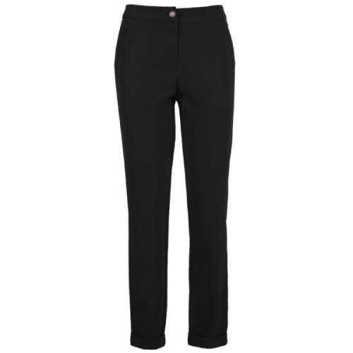 Crepe broek met zij- en achterzakken YES ZEE , Black , Dames