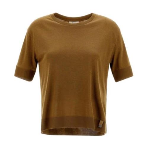 Glam Gebreid Effect Katoenen T-shirt Herno , Brown , Dames