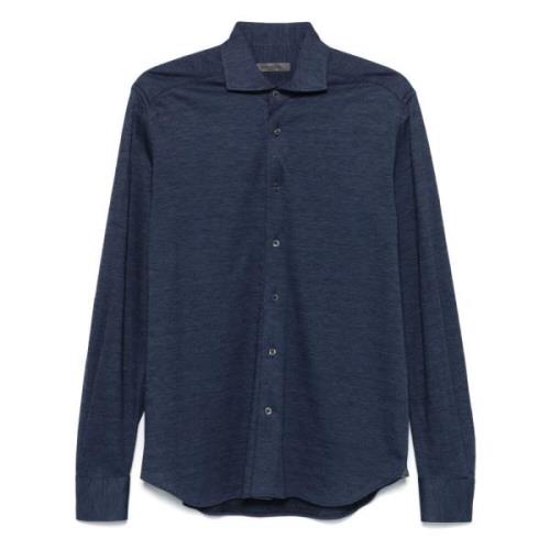 Wol Lyocell Shirt Klassieke Stijl Corneliani , Blue , Heren