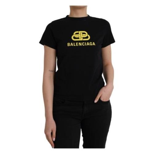 Zwart Katoenen Logo Print T-Shirt Balenciaga , Black , Dames