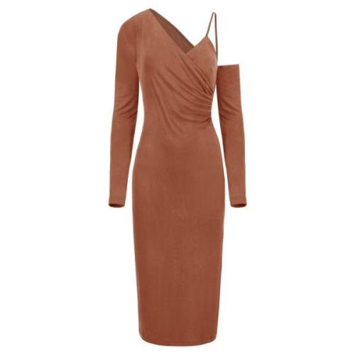 Asymmetrische Cupro Jurk in Chocoladebruin Jaaf , Brown , Dames