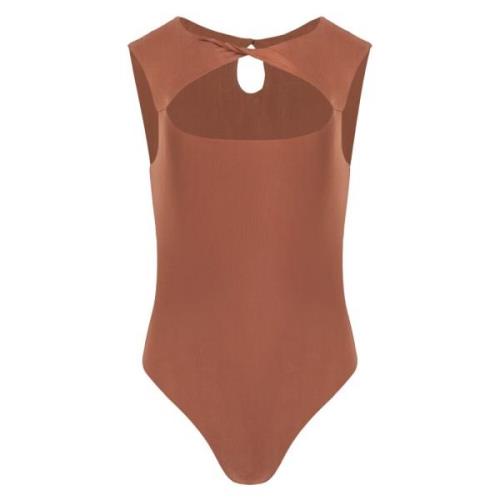 Chocoladebruine Geknoopte Mouwloze Bodysuit Jaaf , Brown , Dames