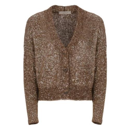 Bruine pailletten V-hals cardigan trui D.Exterior , Brown , Dames