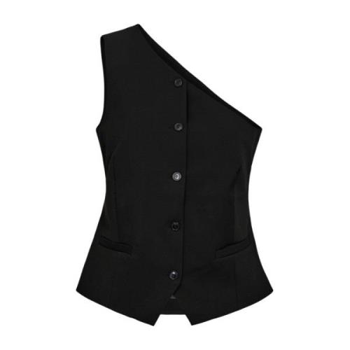 Eén Schouder Zwart Vest Chic Stijl Designers Remix , Black , Dames