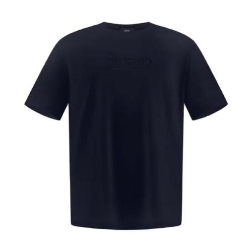 Katoenen Ronde hals T-shirt met Geborduurd Logo Herno , Blue , Heren