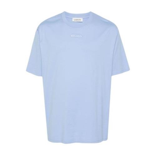 Blauw Katoen Jersey Logo Geborduurd T-shirt Lanvin , Blue , Heren