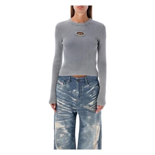 Slim Fit Geribbeld Bovenkleding met Goudkleurig Logo Diesel , Gray , D...