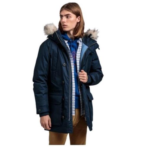 Lange parka met capuchon en bontafwerking Gant , Blue , Heren