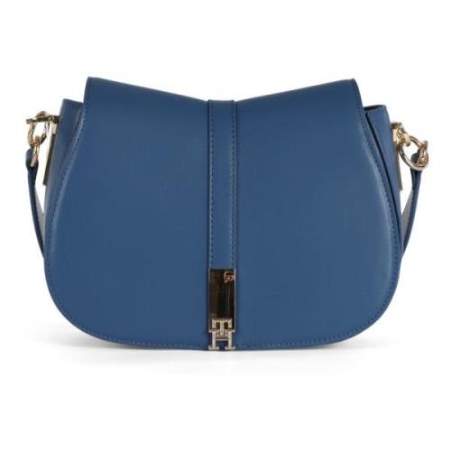 Schoudertas van eco-leer met voorlogo plaat Tommy Hilfiger , Blue , Da...