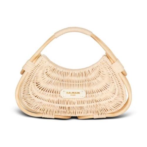 Medium Jolie Madame rieten mand tas Balmain , Beige , Dames