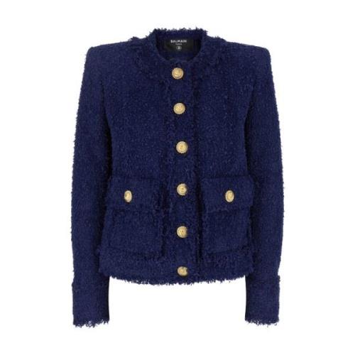 Tweedjasje zonder kraag, 2 zakken Balmain , Blue , Dames