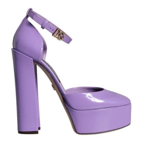 Paarse Leren Plateau Enkelband Sandalen Dolce & Gabbana , Purple , Dam...