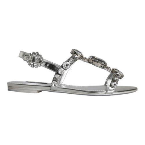 Kristal Zilveren Sandalen Flats Flip Flops Dolce & Gabbana , Gray , Da...