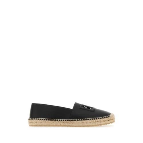 Stijlvolle zwarte leren espadrilles Dolce & Gabbana , Black , Heren