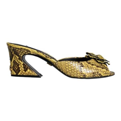 Gele Leren Blokhak Muiltjes Schoenen Dolce & Gabbana , Yellow , Dames