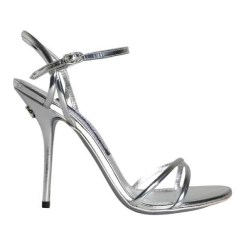 Zilveren Keira Leren Enkelband Sandalen Dolce & Gabbana , Gray , Dames